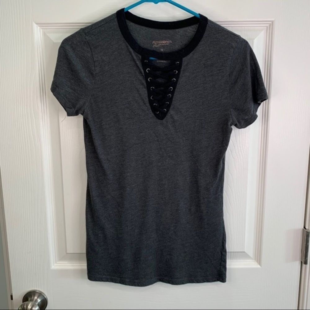 5/$15 - Arizona Jean co gray tee with lace up neck